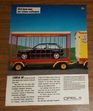Seltene Werbung OPEL CORSA SR Schwer einzufangen Zirkuswagen Raubtierkäfig 1984