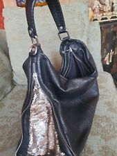 Leder Tasche Shopper Schwarz 40x30x17cm Mit Pailletten