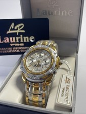 Neu Armbanduhr Laurine Chronograph 2 Tone Vergoldet Neue Batterie Mondphase
