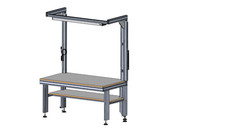 Industrieller Arbeitsplatz mit Beleuchtung als Sitz und Steharbeitsplatz