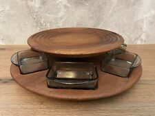 Digsmed Lazy Susan Teak Holz Fondue Rondell Drehteller mit Dipschalen Design