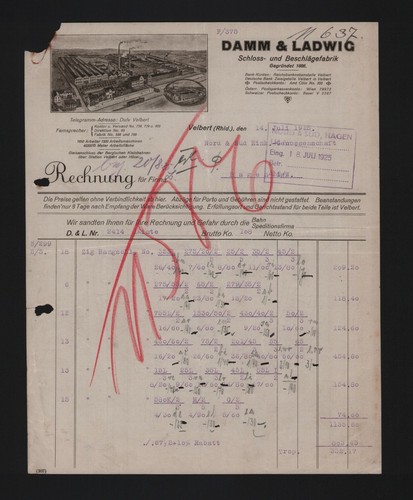 Velbert rechnung 1925 damm - velbert,,
