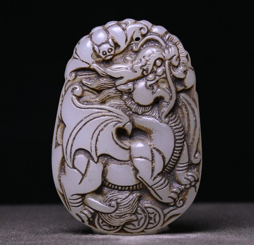 Natural white jade carve feng - white,