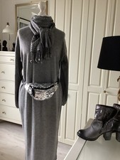 Zara Strickkleid Maxikleid Langarm helles Grau Gr. M