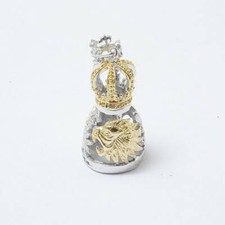 GOLDKRONE GLOCKE LÖWE VON JUDA & MARIHUANA BLATT STERLINGSILBER ANHÄNGER