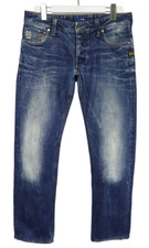 G-Star Attacc Low Straight Herrenjeans W32 L30 Blau Neu Whiskers Knopf Fly