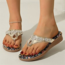 Damen Strasssteine Flip-Flops Flach Sandalen Sommer Freizeit Strand Slipper