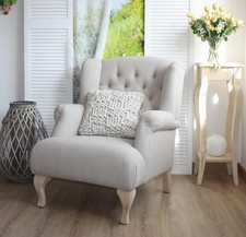 Ohrensessel Sessel Lesesessel Chesterfield Landhaus Stil beige Leinen