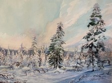 Aquarellbild Original 40x30 cm, Landschaft, Winter 
