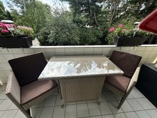Balkonset 3tlg. Tisch mit Glas, 2 Sessel