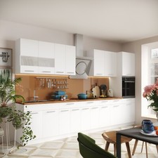 Küche mit Hochschrank Küchenzeile Einbauküche Küchenblock Weiß Matt 350 cm ALINA
