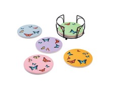 Untersetzer Schmetterling 6er Set Metallständer Keramik Ø 10,2 cm bunt B-WARE