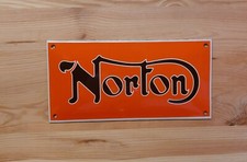 NORTON MOTORCYCLE ENGLAND Garage Emailschild MAKELLOS Tür Schild 20x10cm ORANGE