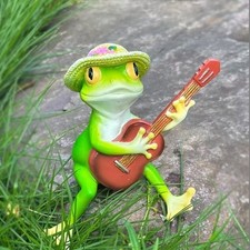 Schaukelfrosch spielt Gitarre Garten Ornament für Terrassentisch und Balkon