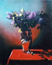 Gemälde "Fliederstrauß im roten Spektrum" 40x50 cm. Original Handgemalt Kunst