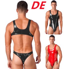 DE Herren Jumpsuits Wetlook Body Overall Unterhemd Einteiliger Badeanzug Dessous