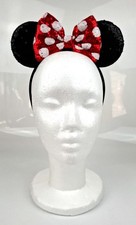 Glitzernd schwarz Minnie Maus Ohren Alice Band Haarband rot Paillettenschleife