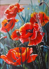 Blumenbild handgemalt rote - blumenbild,