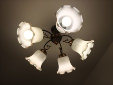 Leuchte gold Messing antik Glas 5-flammig SILA Kronleuchter Decken Lampe Metall