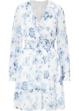 Kleid in Wickeloptik Gr. 40 Softblau/Weiß Geblümt Sommer-Mini-Freizeitkleid Neu*