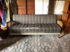 Mid-Century Schlafsofa 50er/60er Jahre, Rattan Seitenteile, Vintage Klassiker