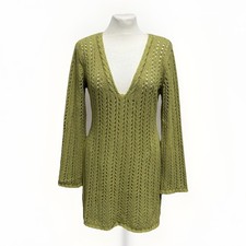 Damen Kleid Pullover Strickkleid Gr. L Grün Häkelkleid Longpullover Tunika