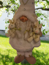 Wichtel Gnom Mädchen Plüsch Hasen Gold Schleifen n. Tilda Art Landhaus NEU