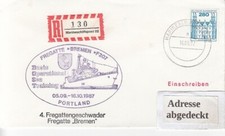 F 207 Fregatte BREMEN, Bundesmarine, Schiffspost, Einschreiben mit MSP02-1987