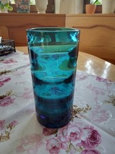 Vintage WMF Jachmann Glas Vase Wellen Optik 80er blau Preloved 16 cm (F025-1128)
