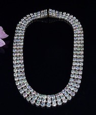 Original Vintage Halskette Strasscollier mit Rheinkieseln 37cm 1960er/70er Jahre