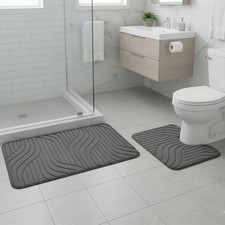 Badteppich Set 2-teilig Badematte WC Vorleger Duschvorleger Rutschfest Saugfähig
