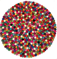 Großer Regenbogen Filz Ball Teppich aus Nepal - lebendiges buntes Design - 100% Wolle