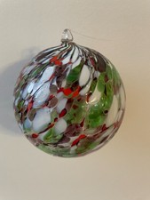 Glaskugel zum Hängen, mundgeblasen, Fenster Dekoration, Ø 12cm, grün, weiß, rot