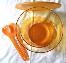 Tupperware Set Eleganzia Schüssel 4,6 Liter Orange mit Salatbesteck Neuwertig