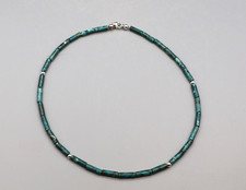 Kette Halskette echter TÜRKIS Walzen Perlen 925er Silber Karabiner 44,5 cm a1