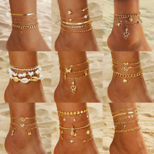 Fußkettchen Fußkette 2-5er Set Fußschmuck Fußband Gold Strassstein Perlen Silber