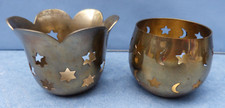 25778. Hübsche Teelichthalter  Messing Stern Mond  2 Stück