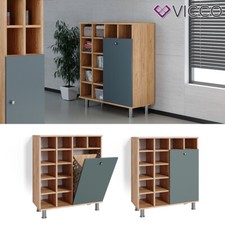 Wäscheschrank Badezimmerschrank Badschrank Fynn Eiche Grün Wäschekorb Vicco