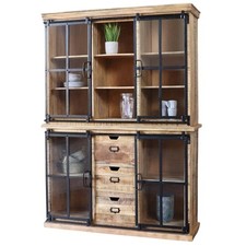 Schrank FINE 150cm Wandschrank massiv Mangoholz Eisen Design Vitrine Industrial