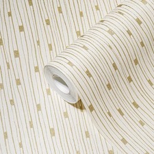 Retro Tapete 50er Jahre Linienmuster – Creme, Metallic
