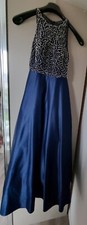 Unique Abendkleid /Ballkleid blau mit Perlen, lang in Gr. 34 Länge: ca. 147 cm 