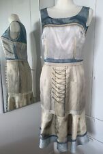 Atelier Couture MOSCHINO Kleid 38 M Corsage Volant Tulip Gemalte Details Petrol