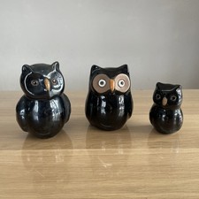 3 x Ton Eulen - Deko Figuren