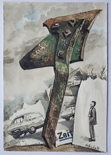 Gemälde Aquarell Landschaft Menschen Zeit Otfried Mahnke Signiert 1984