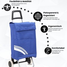 Einkaufstrolley mit Einkaufstausche und 4 Rollen für Treppensteiger (Blau/Weiß)