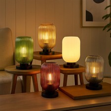 Tischleuchte Tischlampe Schlafzimmerlampe lila rauch Beistellleuchte Glas LED