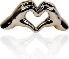 Skulptur Deko Figuren Hand Herz für Wohnzimmer Fensterbank Keramik Silber Statue