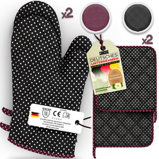 LEFUNDA® 2 Ofenhandschuhe 2 Topflappen 4er Set, Hitzebeständige Topfhandschuhe