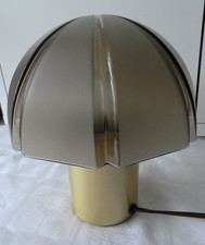 vintage Putzler Tischlampe, Glasschirm mit Messingfuß,  Rauchglas, Ø 20 cm, 70er