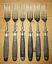 6 alte Gabel Holzgriff Essbesteck Tafelbesteck rostfrei Bistro Besteck Requisite